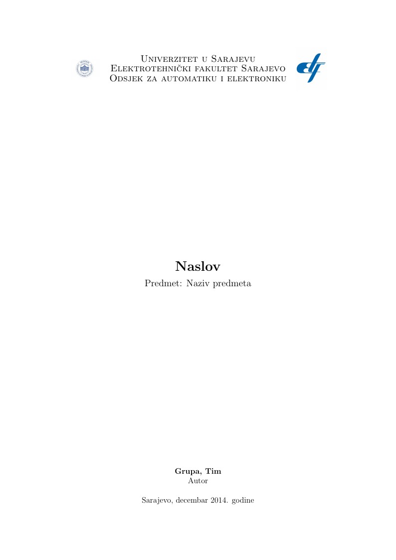 Template za izvještaje - Elektrotehnički fakultet Sarajevo