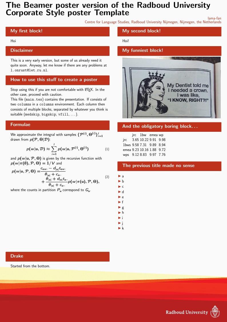 The Beamer poster version of the Radboud University Corporate Style poster Template