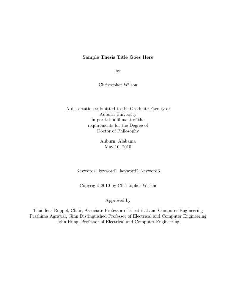 Auburn University LaTeX Template for Electronic Thesis and Dissertation Preparation