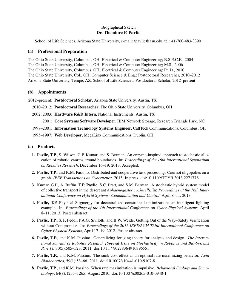 LaTeX template for NSF-style Biographical Sketch