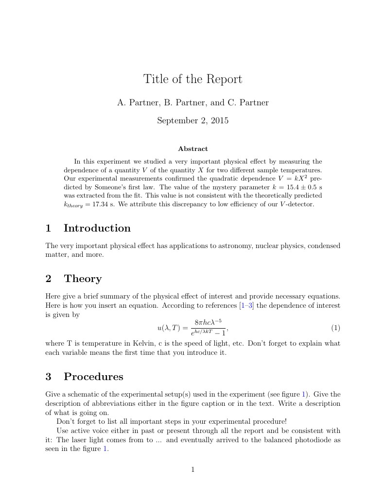 Sample Lab Report for U of R - PHYS 349