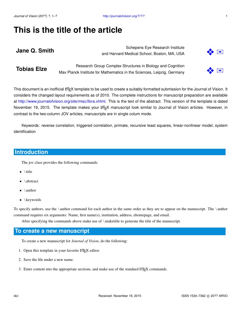 Template for Journal of Vision