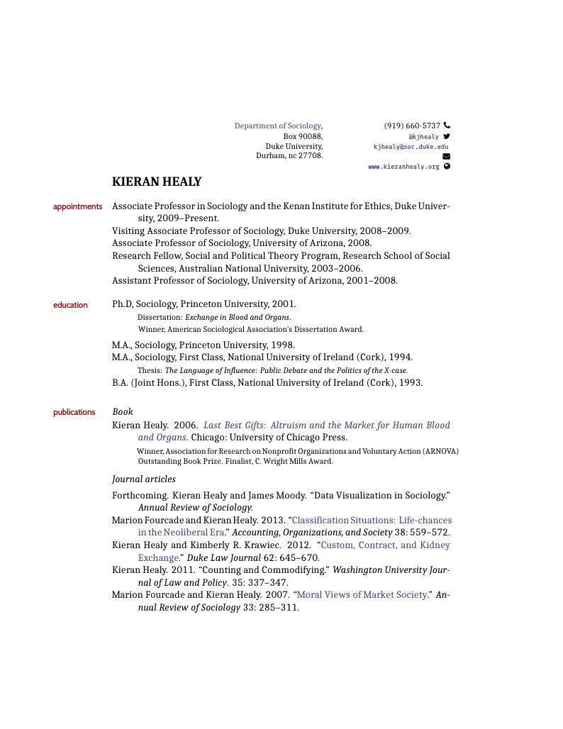 Kieran Healy's CV Template