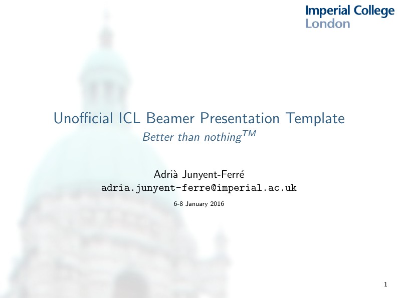 Unofficial Imperial College London Beamer Presentation Template