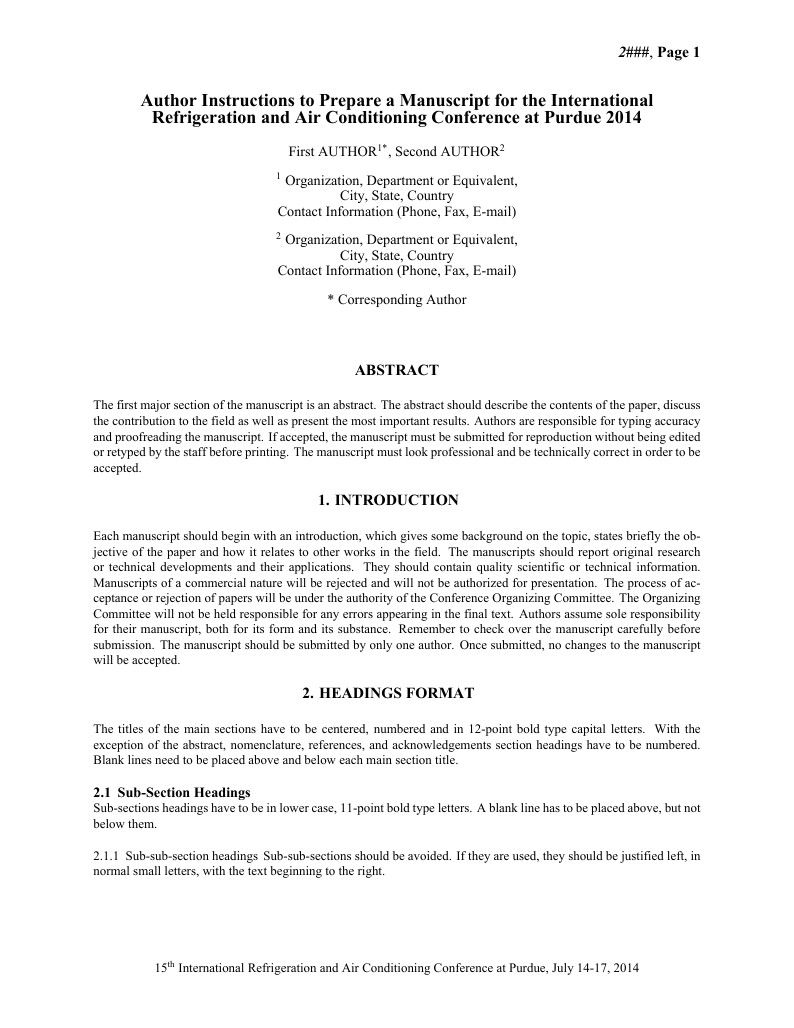 Template for International Refrigeration and Air Conditioning Conference at Purdue