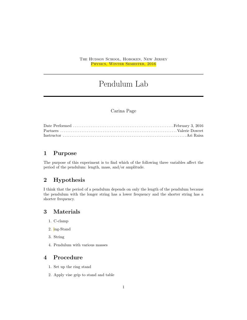 Period of a Pendulum Lab