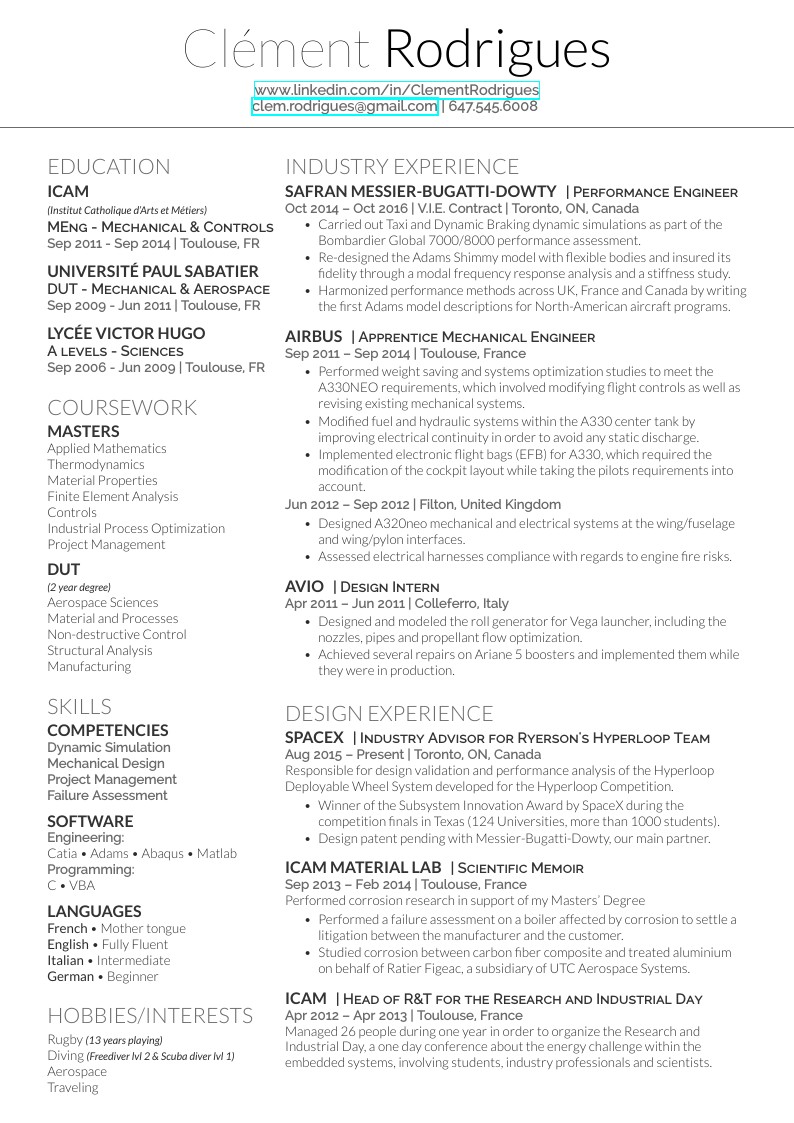 Clément Rodrigues' CV (Mechanical Engineer)