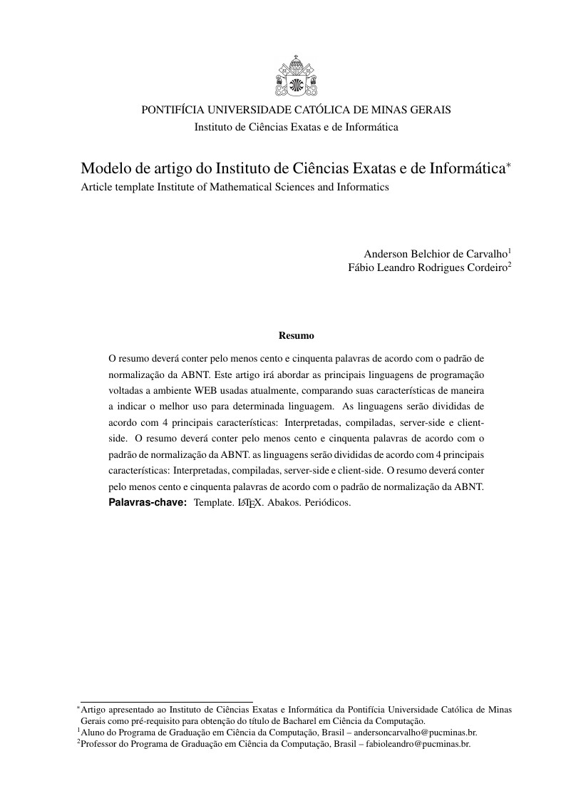 Modelo Canônico de Artigo - ICEI PUC Minas