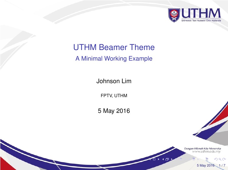 ParitRaja, a Beamer theme for Universiti Tun Hussein Onn Malaysia