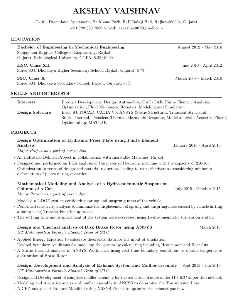 Akshay Vaishnav's CV (Mechanical Engineer)