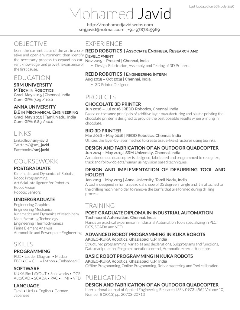 Mohamed Javid's Single page Résumé