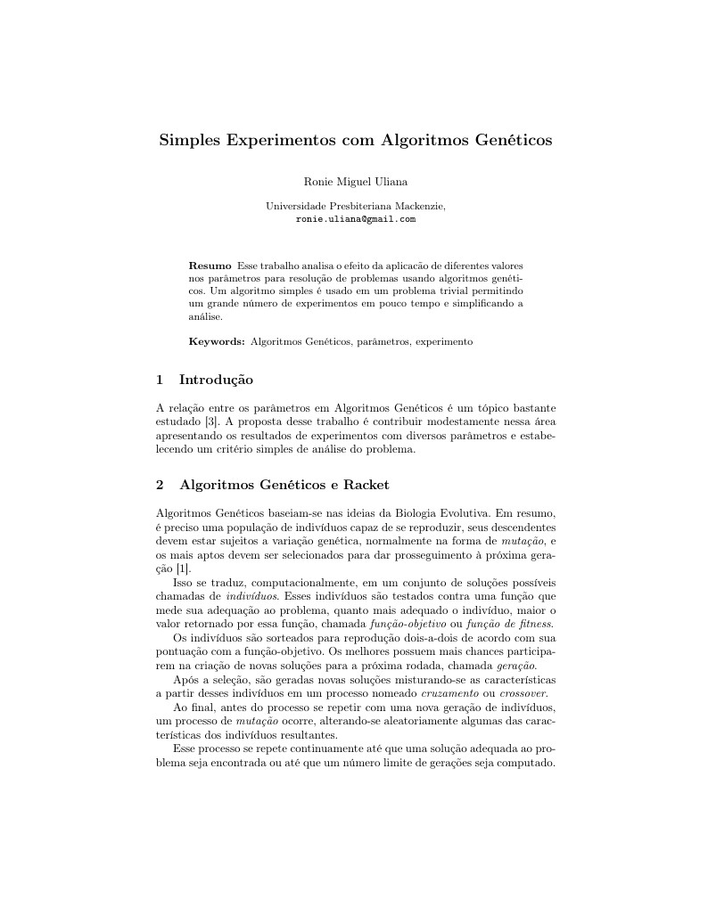 Simples Experimentos com Algoritmos Genéticos