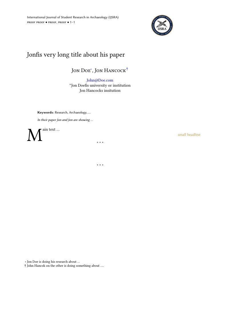 Template for  In­ter­na­tional Jour­nal of Stu­dent Re­search in Ar­chae­ol­ogy (IJSRA)