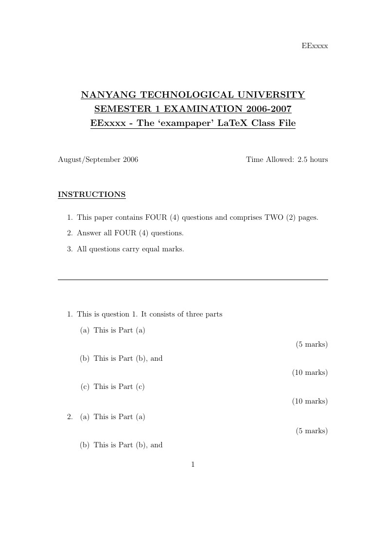 NTU EEE exam paper template
