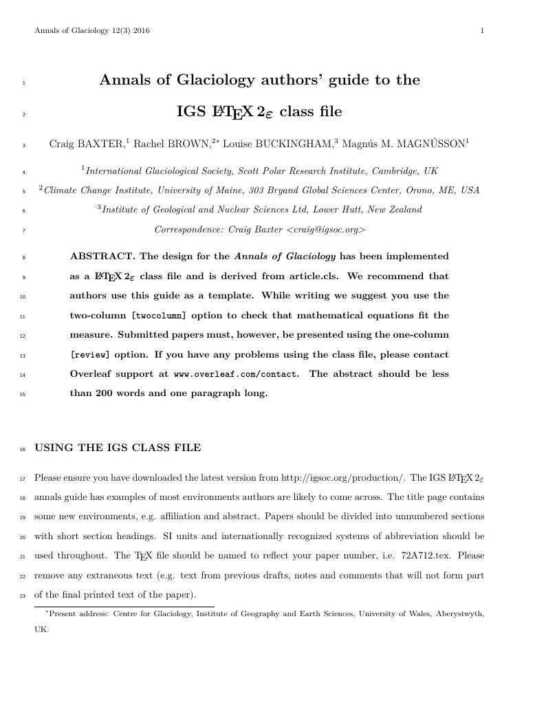 AOG - LaTeX Template for Annals of Glaciology