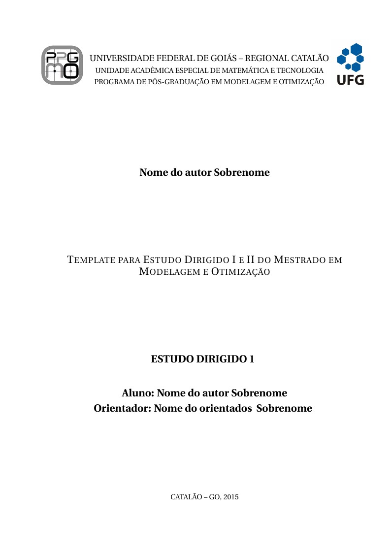 Template para Estudo Dirigido I e II do Mestrado em Modelagem e Otimização da UFG/Regional Catalão