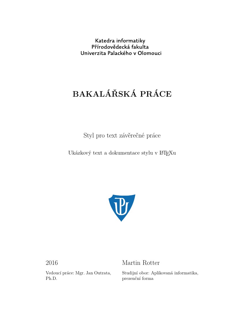 Palacký University, Faculty of  Science - Thesis teplate
