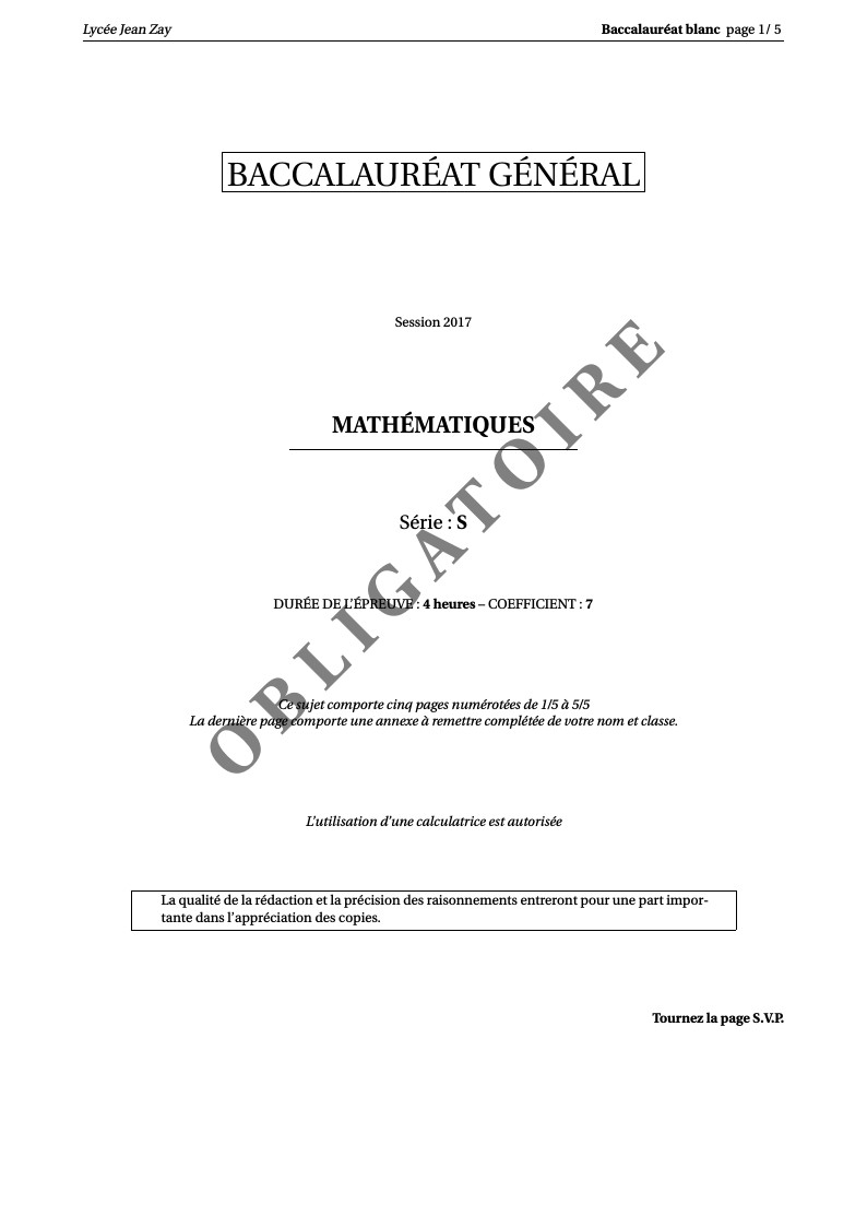 Modele Bac blanc page de garde style Bac. compatible annales APMEP