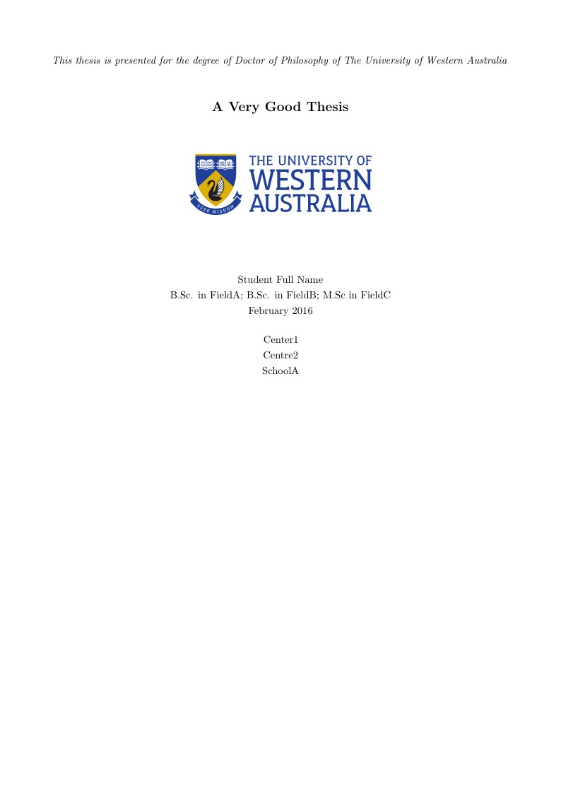 University of Western Australia (UWA) PhD Thesis Template