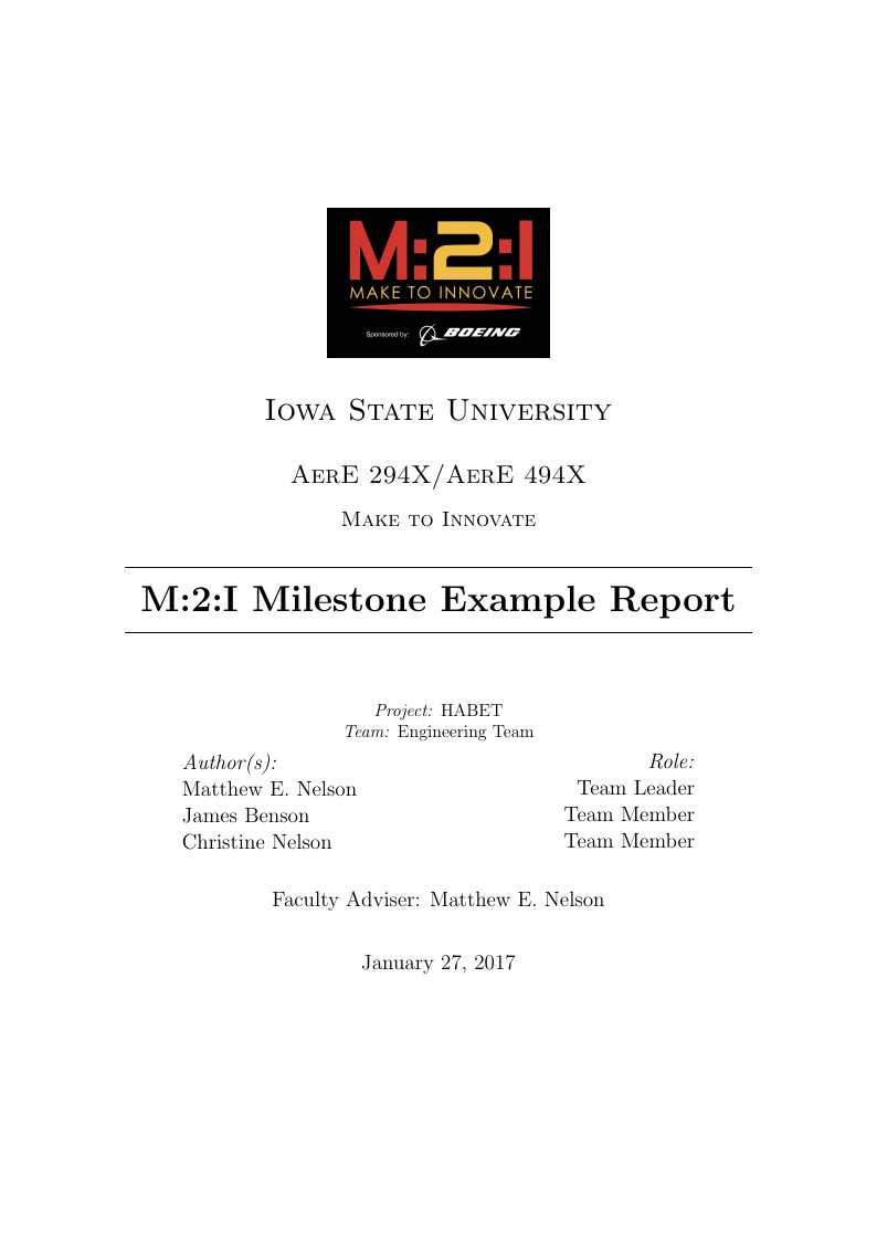 M:2:I Milestone Example Report
