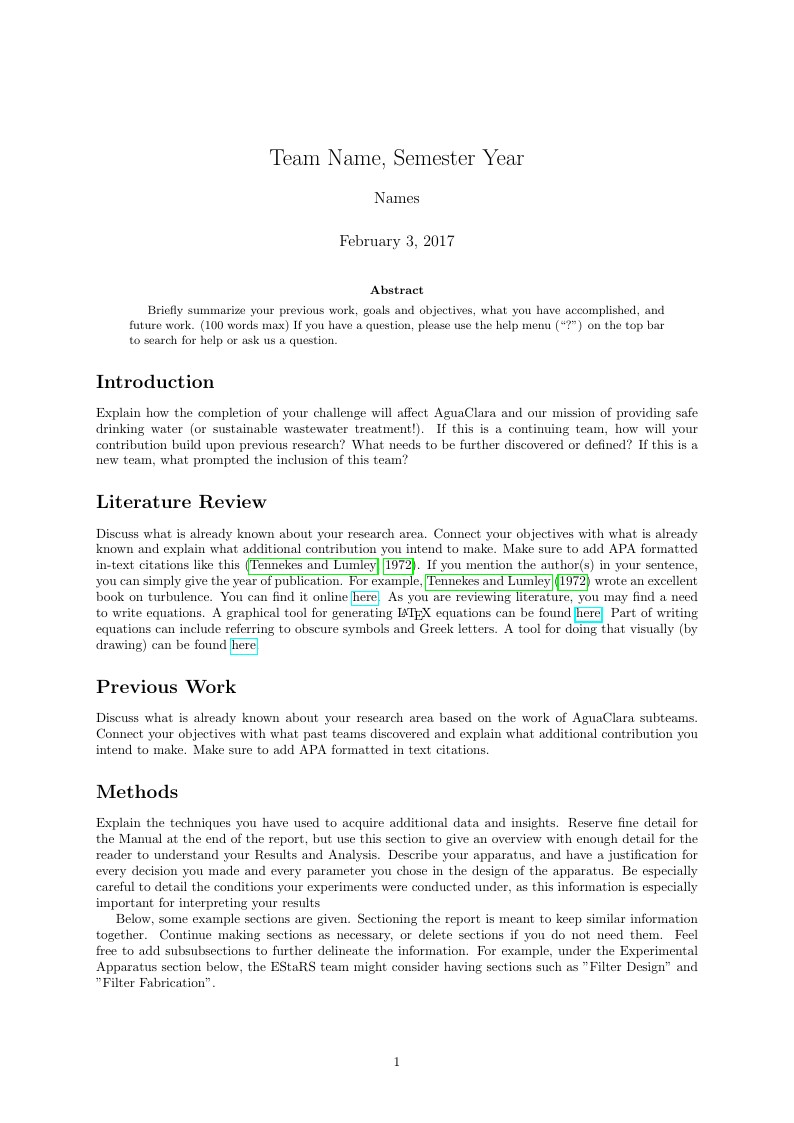 AguaClara Research Report Template