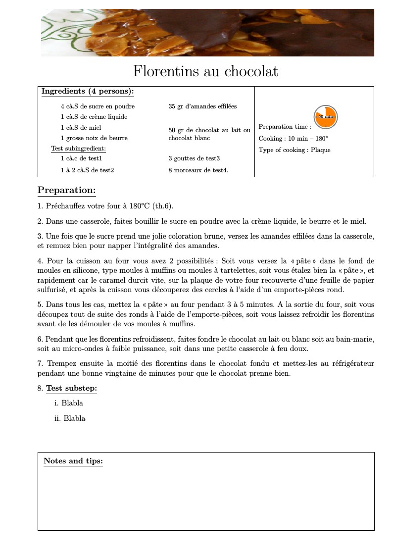 Cooking recipe template