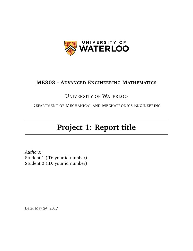 University of Waterloo: ME303 report format