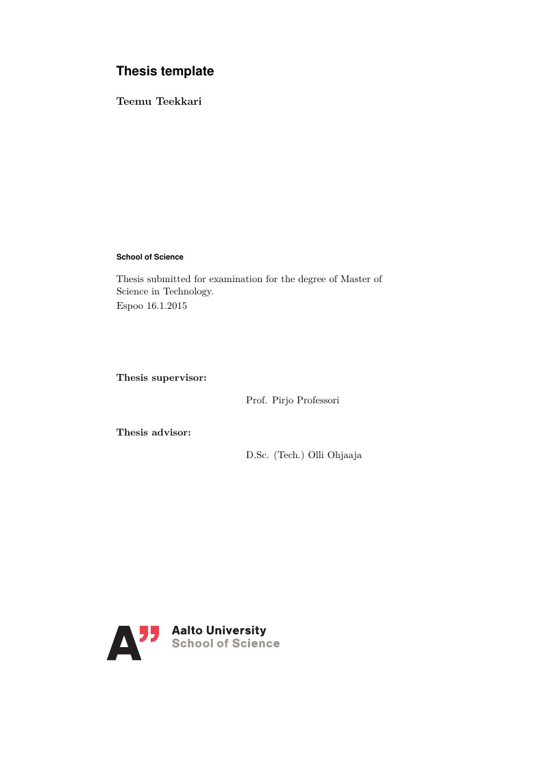 Aalto University bachelor's, master's and licentiate thesis template