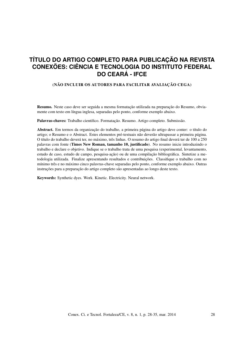 Título do artigo completo para publicação na Revista Conexões: Ciência e Tecnologia do Instituto Federal do Ceará - IFCE