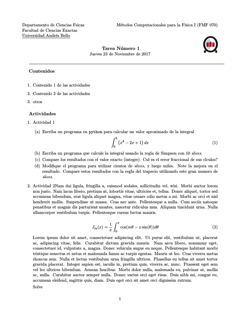 HomeWork (Tareas) - Depto Fisica - Universidad Andres Bello