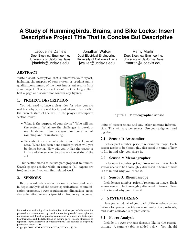 Final Technical Report Template for UC Davis EEC 136B WQ 2018