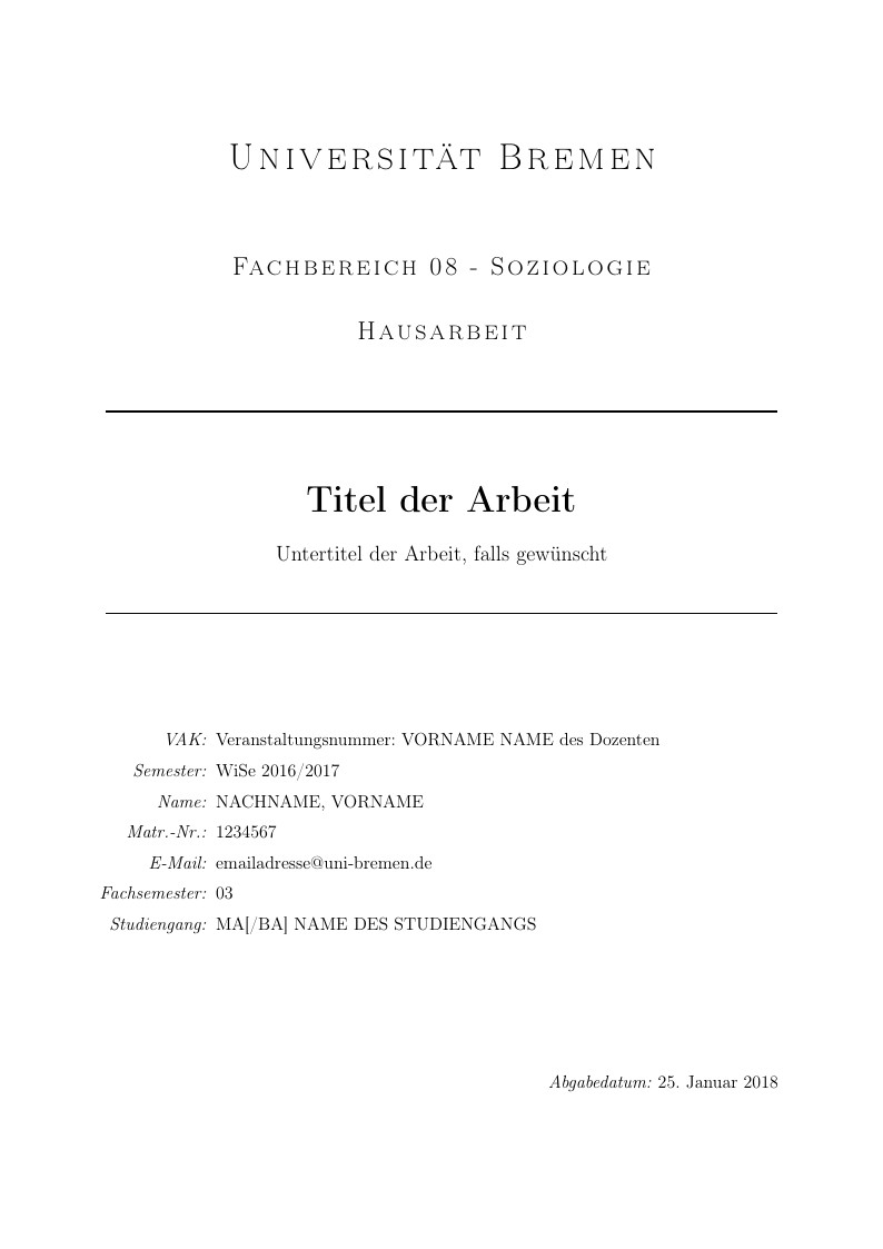 Hausarbeit, Universität Bremen, Fachbereich 08, Soziologe