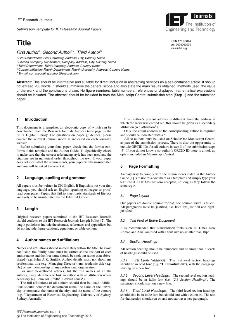 Template for IET Research Journals