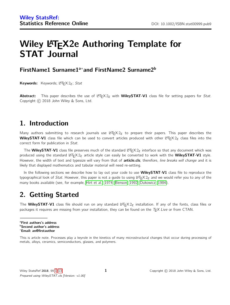 Template for submissions to Wiley StatsRef