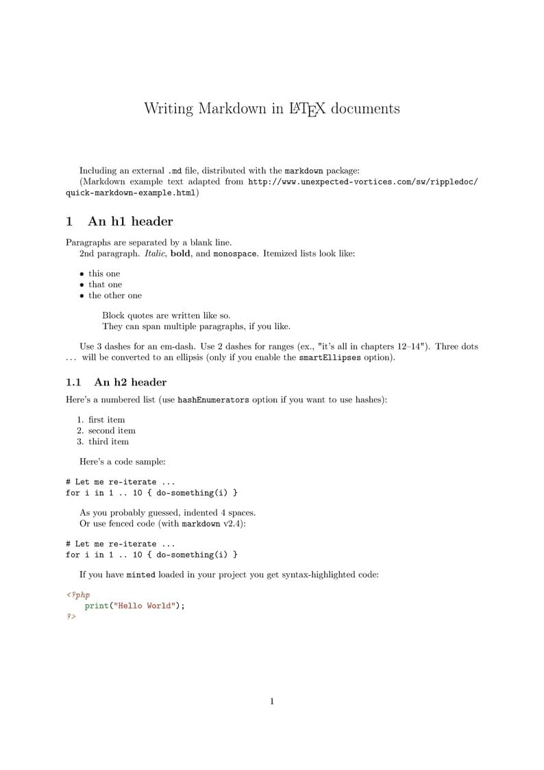 Writing Markdown in LaTeX documents