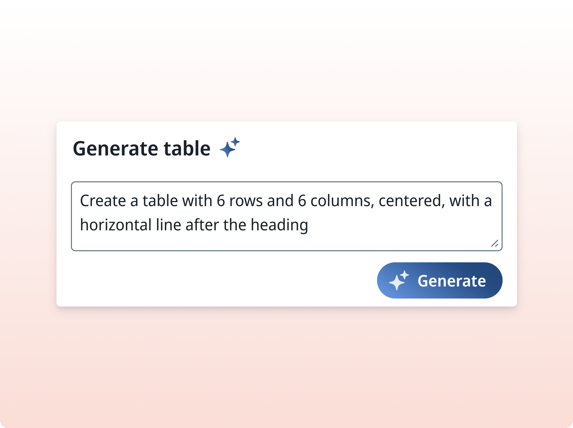 An image showing the AI LaTeX table generator with a simple prompt