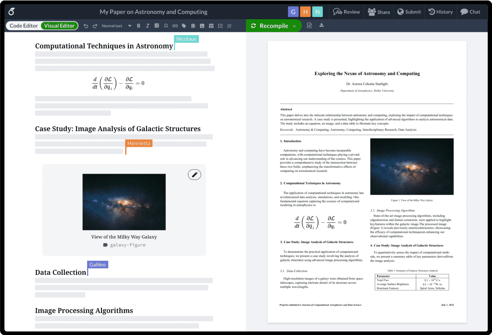 An example paper about exploring the Nexus of Astronomy and Computing written in Overleaf's Visual Editor